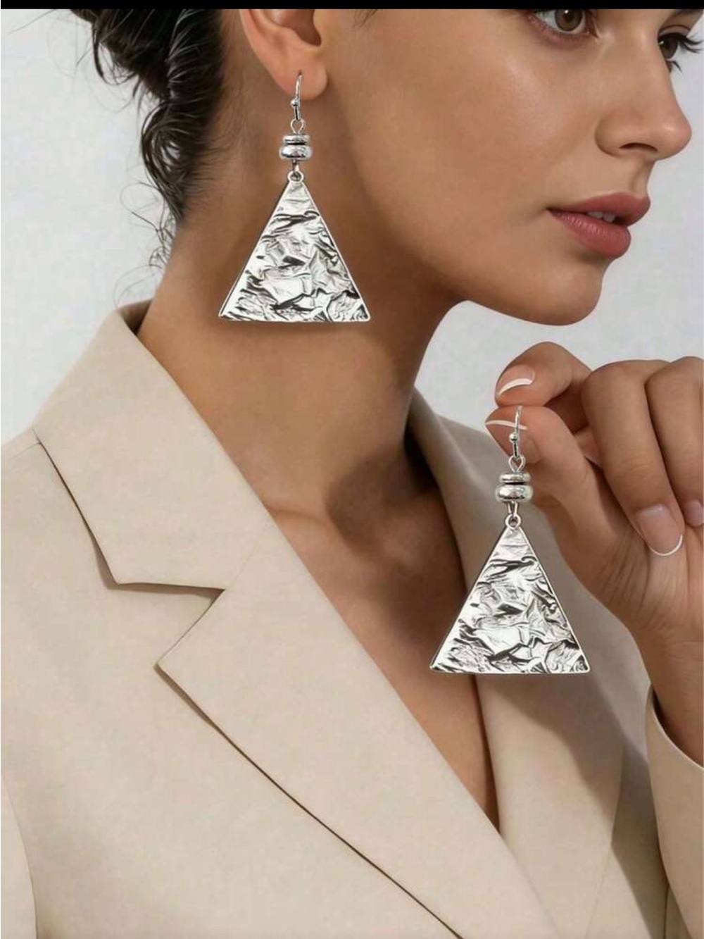 Antique Silver Triangle Drop Earrings - Women Jewelry